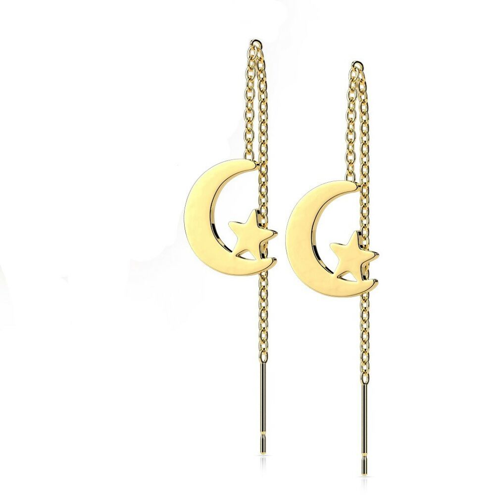 Ohrhänger Mond und Stern aus Edelstahl Damen Gold