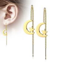 Ohrhänger Mond und Stern aus Edelstahl Damen Gold