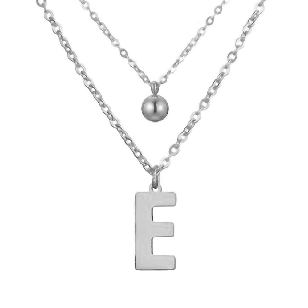 Doppel-Kette Buchstabe "E" und Kugel Anhänger Silber aus Edelstahl Damen