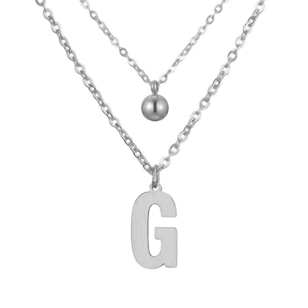 Doppel-Kette Buchstabe "G" Kugel Anhänger Silber Edelstahl Damen