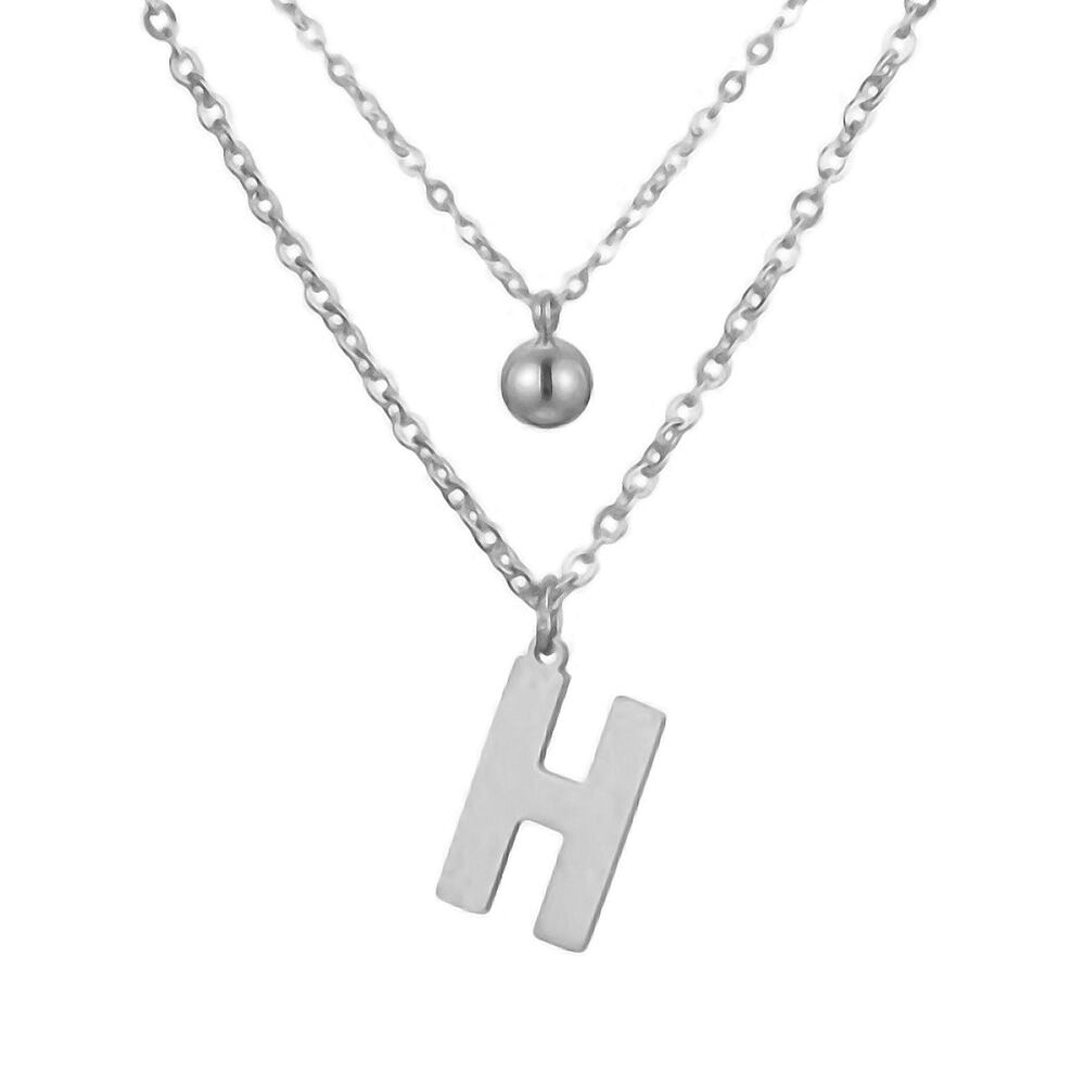 Doppel-Kette Buchstabe "H" und Kugel Anhänger Silber aus Edelstahl Damen