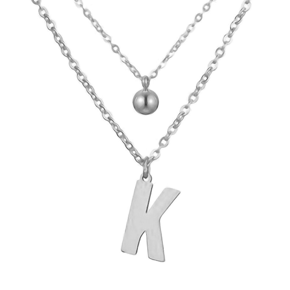 Doppel-Kette Buchstabe "K" Kugel Anhänger Silber Edelstahl Damen
