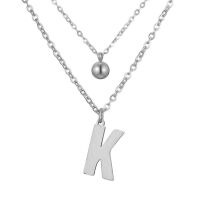 Doppel-Kette Buchstabe "K" Kugel Anhänger Silber Edelstahl Damen