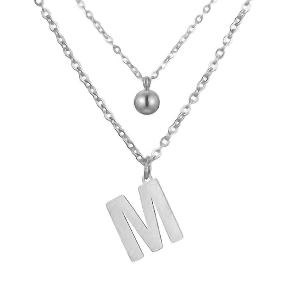Doppel-Kette Buchstabe "M" Kugel Anhänger Silber Edelstahl Damen