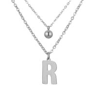 Doppel-Kette Buchstabe "R" und Kugel Anhänger Silber aus Edelstahl Damen