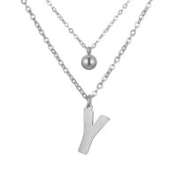 Doppel-Kette Buchstabe "Y" Kugel Anhänger Silber Edelstahl Damen