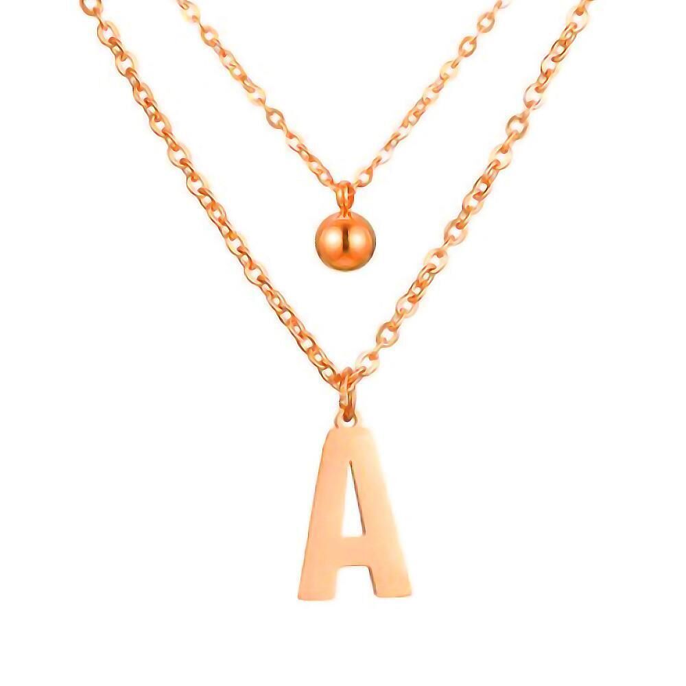 Doppel-Kette Buchstaben und Kugel Anhänger Roségold Edelstahl Damen