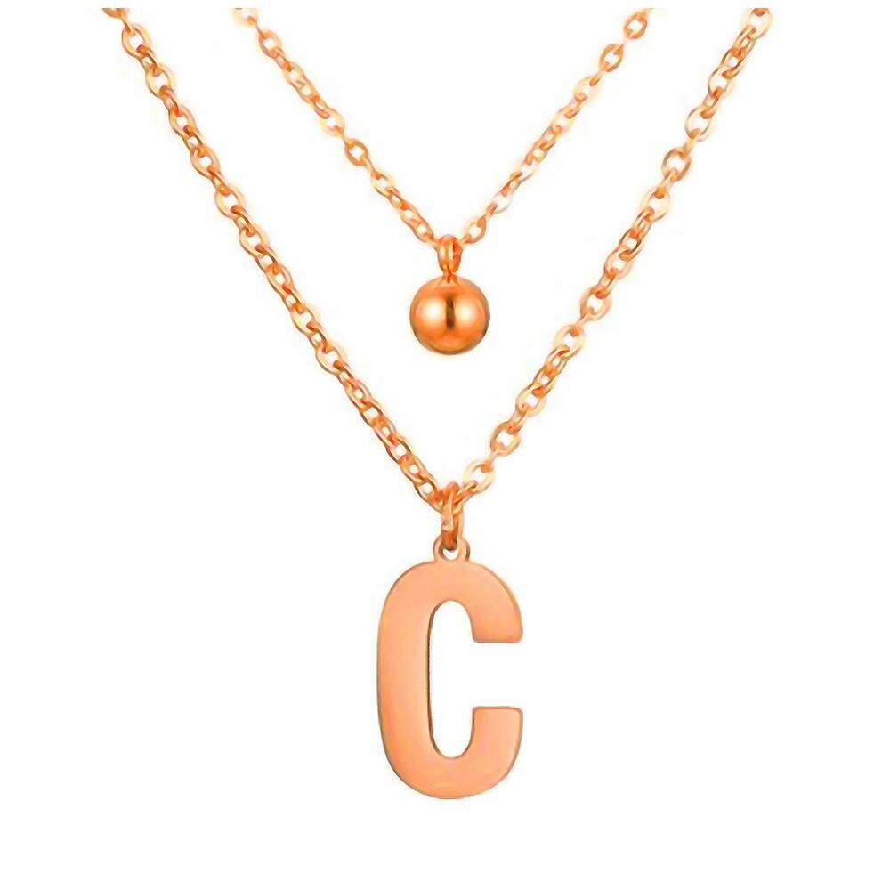 Doppel-Kette Buchstabe "C" und Kugel Anhänger Roségold aus Edelstahl Damen