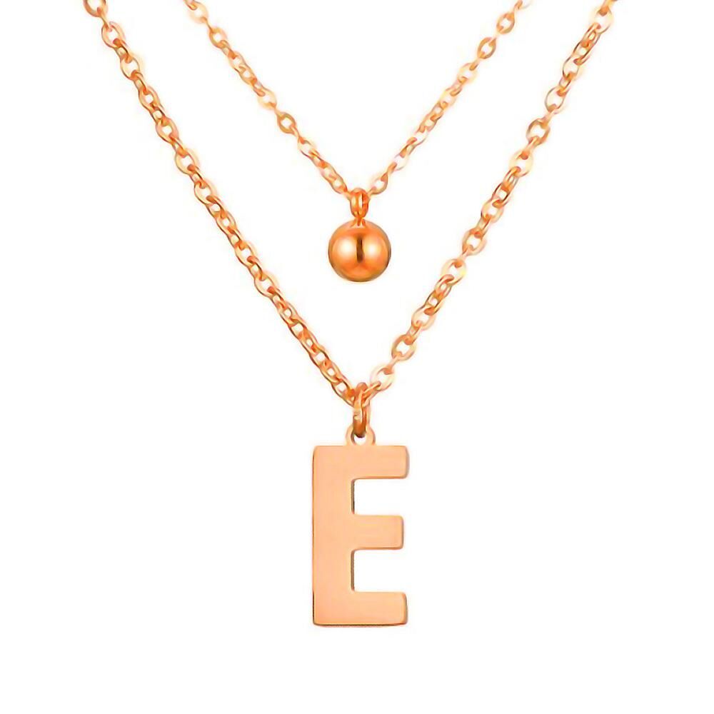 Doppel-Kette Buchstabe "E" Kugel Anhänger Roségold Edelstahl Damen