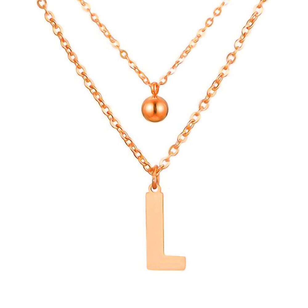 Doppel-Kette Buchstabe "L" und Kugel Anhänger Roségold aus Edelstahl Damen