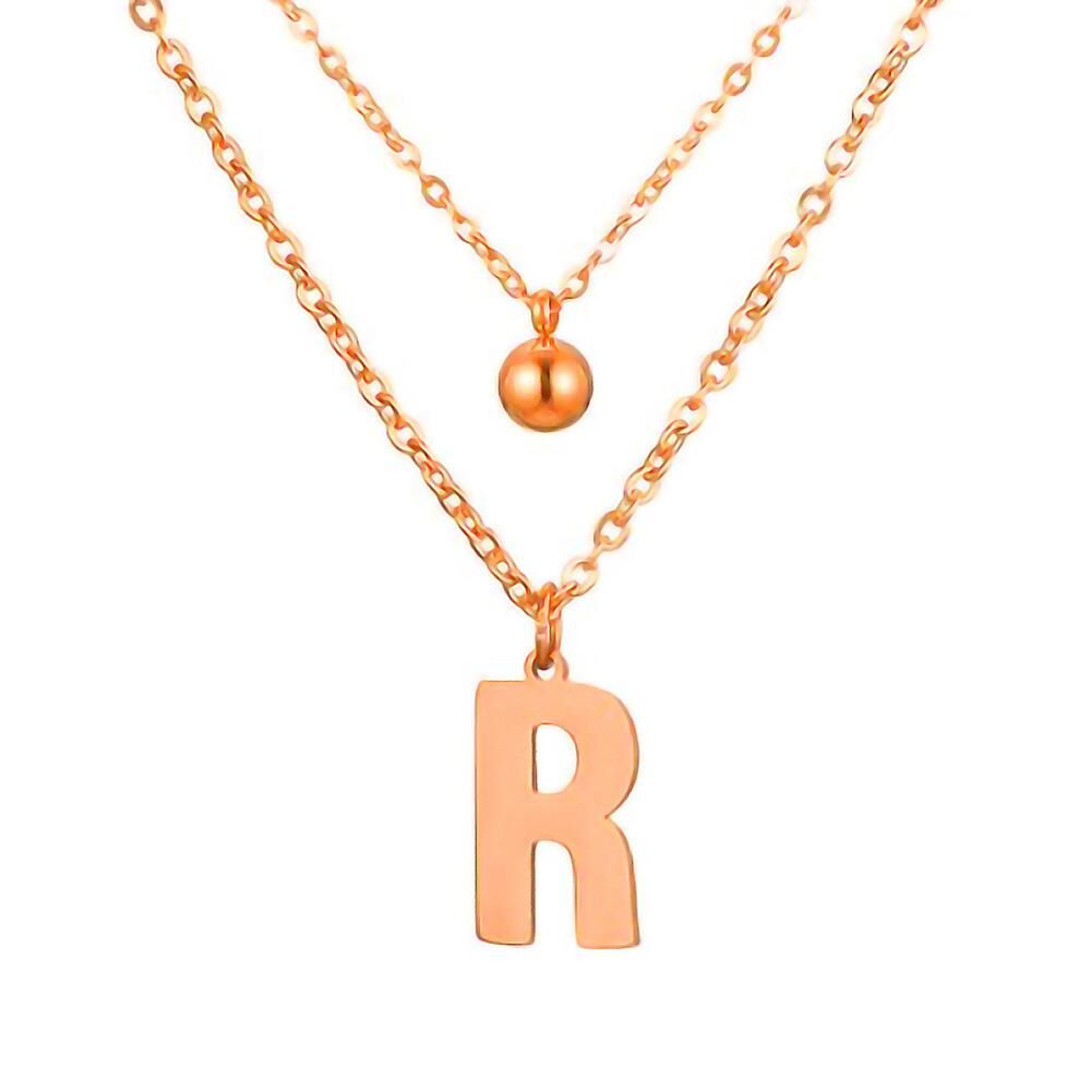 Doppel-Kette Buchstabe "R" Kugel Anhänger Roségold Edelstahl Damen