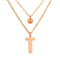 Doppel-Kette Buchstabe "T" und Kugel Anhänger Roségold aus Edelstahl Damen