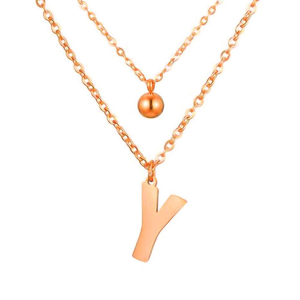 Doppel-Kette Buchstabe "Y" und Kugel Anhänger Roségold aus Edelstahl Damen