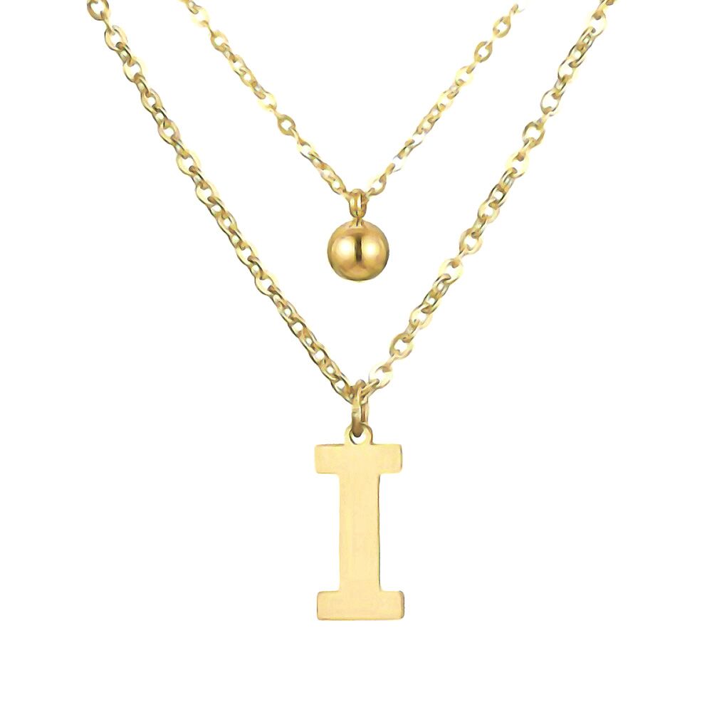 Doppel-Kette Buchstaben "I" und Kugel Anhänger Gold aus Edelstahl Damen