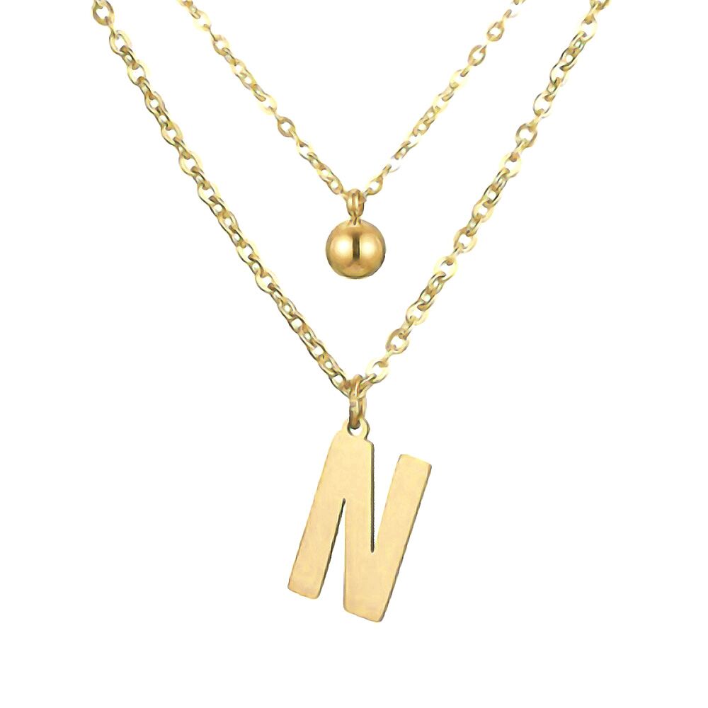 Doppel-Kette Buchstaben "N" und Kugel Anhänger Gold aus Edelstahl Damen