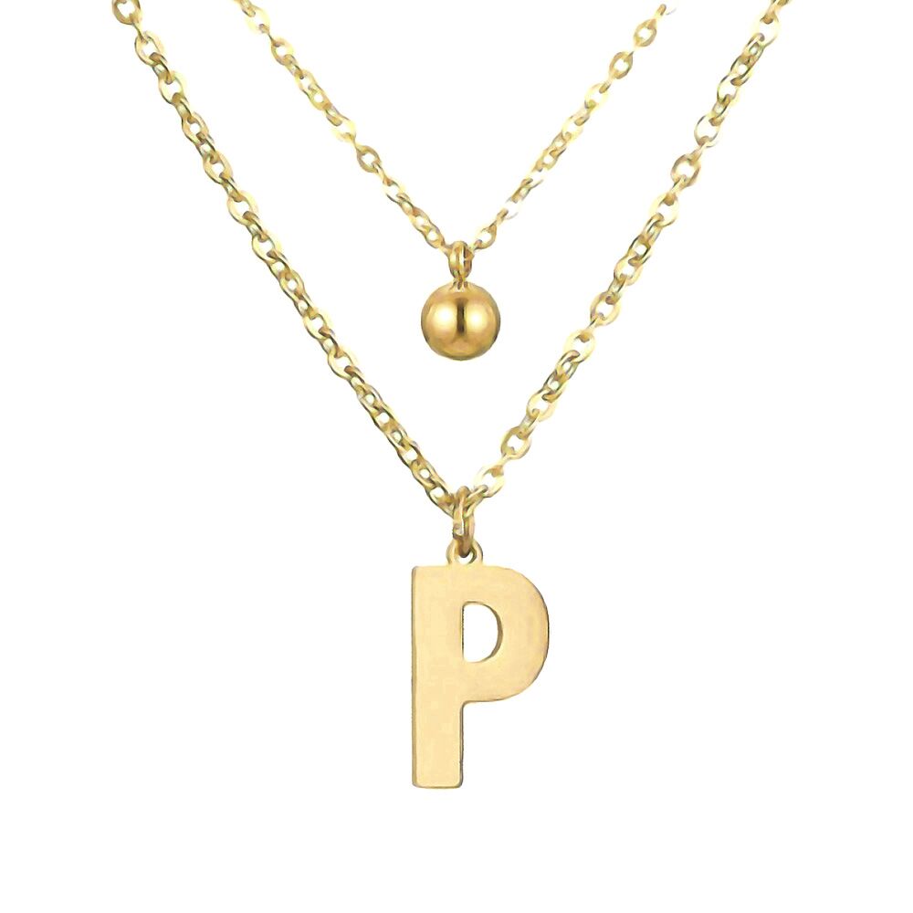 Doppel-Kette Buchstaben "P" und Kugel Anhänger Gold aus Edelstahl Damen