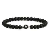 Armband Buchstaben schwarze Perlen Unisex A-Z