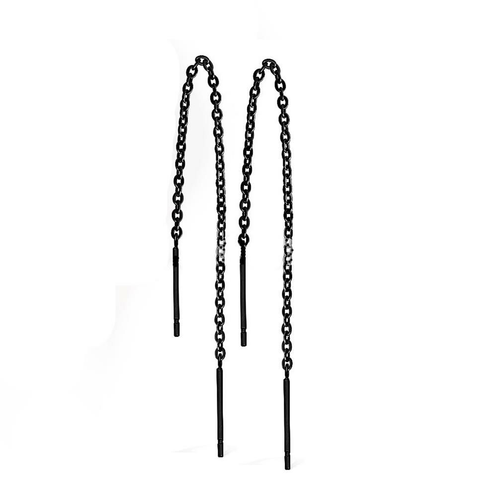Ohrhänger schwarze lange Kette und Stäbe aus Edelstahl Damen