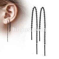 Ohrhänger schwarze lange Kette und Stäbe aus Edelstahl Damen