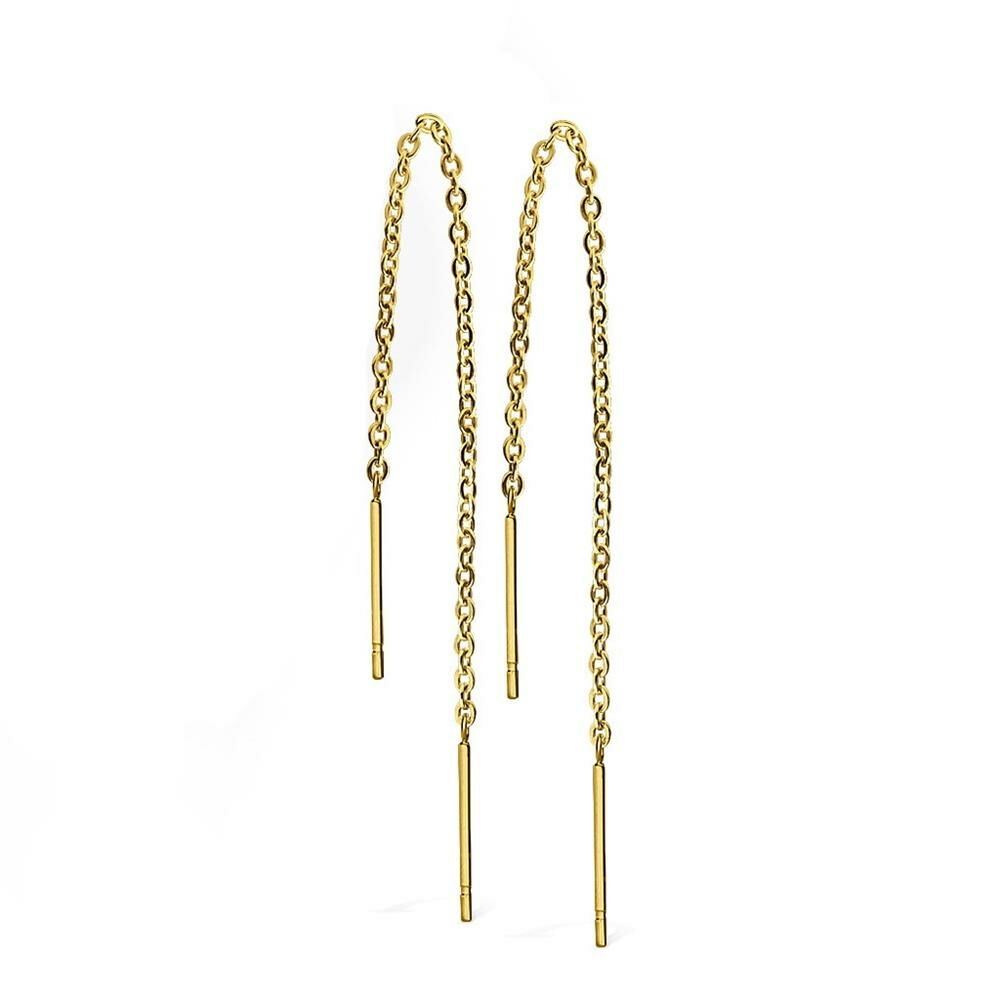 Ohrhänger goldene lange Kette und Stäbe aus Edelstahl Damen
