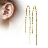Ohrhänger goldene lange Kette und Stäbe aus Edelstahl Damen