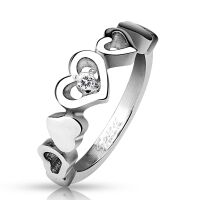 49 (15.6) Ring 5 Herzen Liebe Love mit Kristall silber...