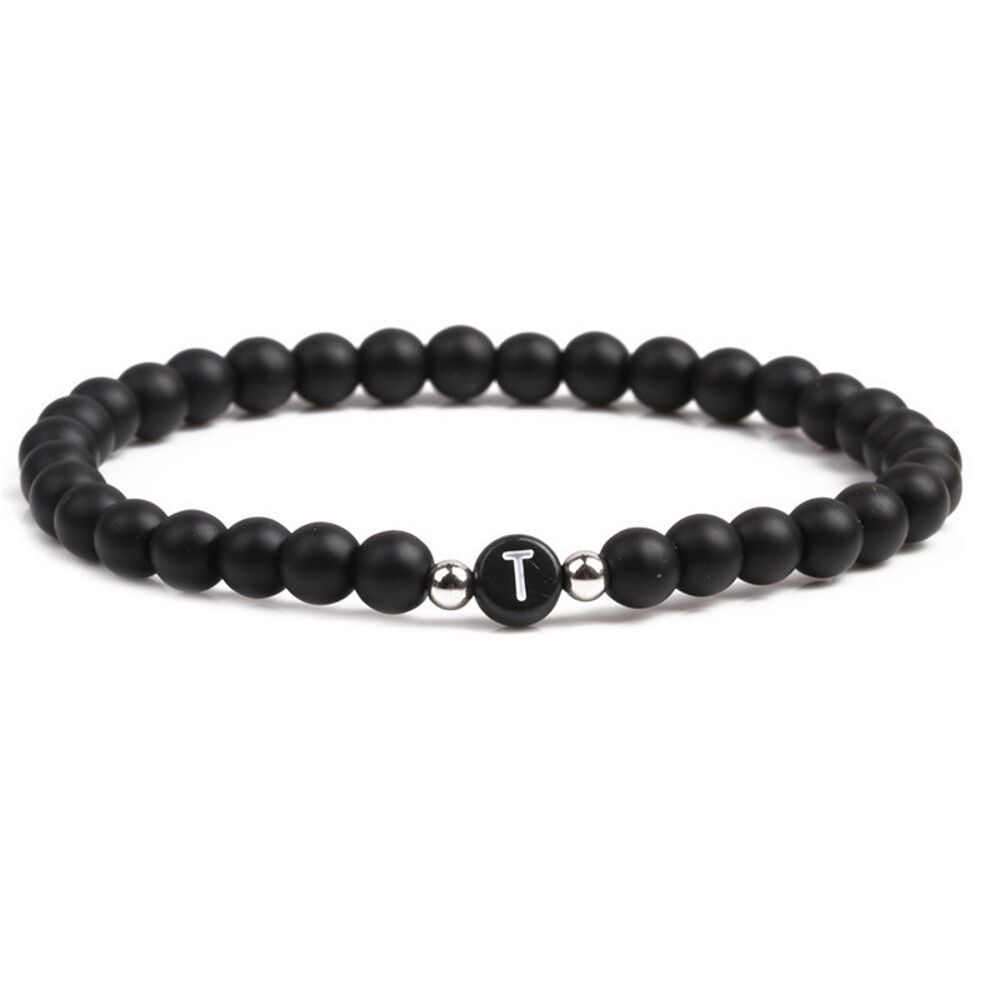 Armband Buchstaben schwarze Perlen Unisex - T