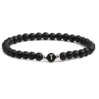 Armband Buchstaben schwarze Perlen Unisex - T