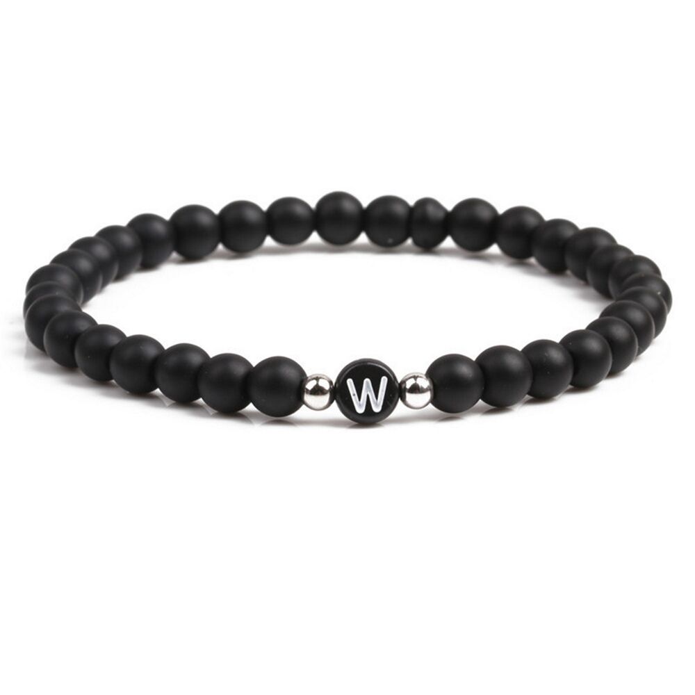 Armband Buchstaben schwarze Perlen Unisex - W