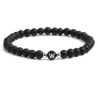 Armband Buchstaben schwarze Perlen Unisex - W