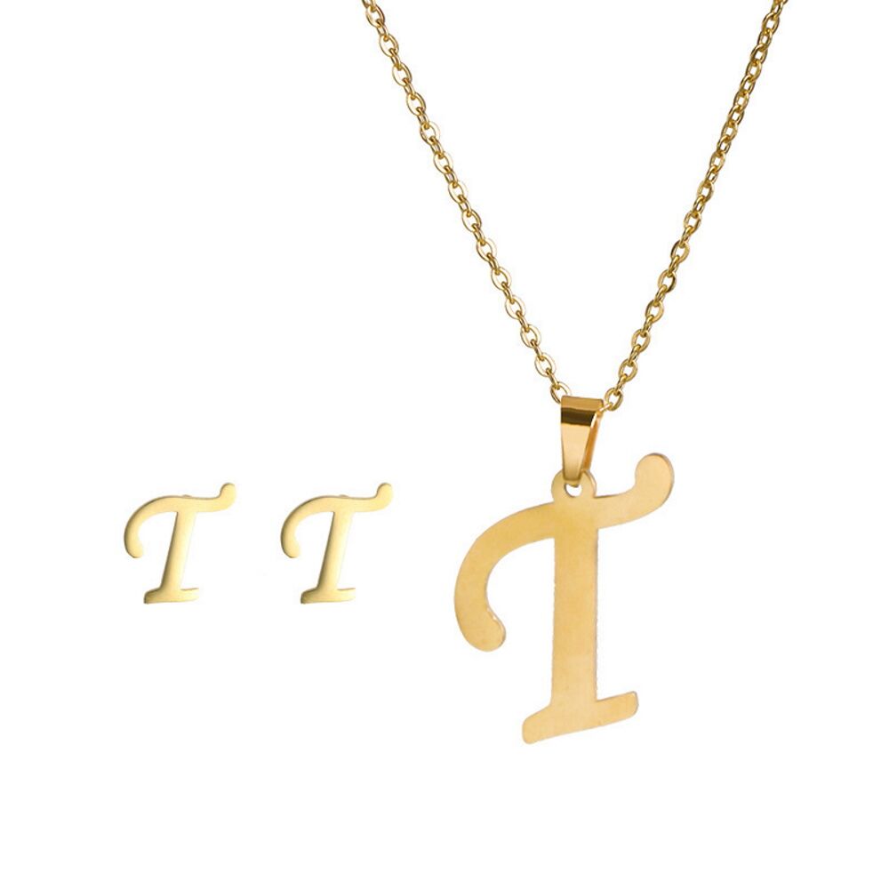 Schmuckset goldfarben Buchstaben aus Edelstahl Damen T