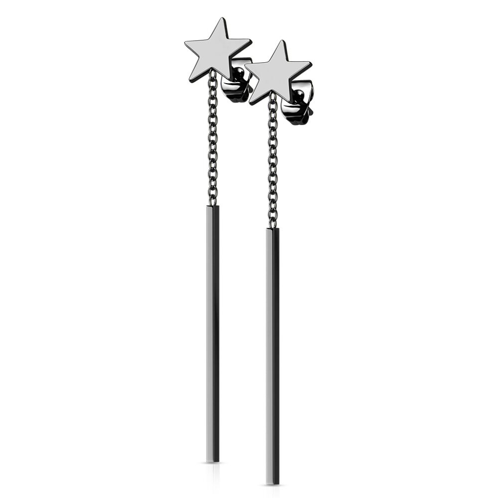 Ohrstecker Stern mit Stab-Anhänger schwarz aus Edelstahl Damen