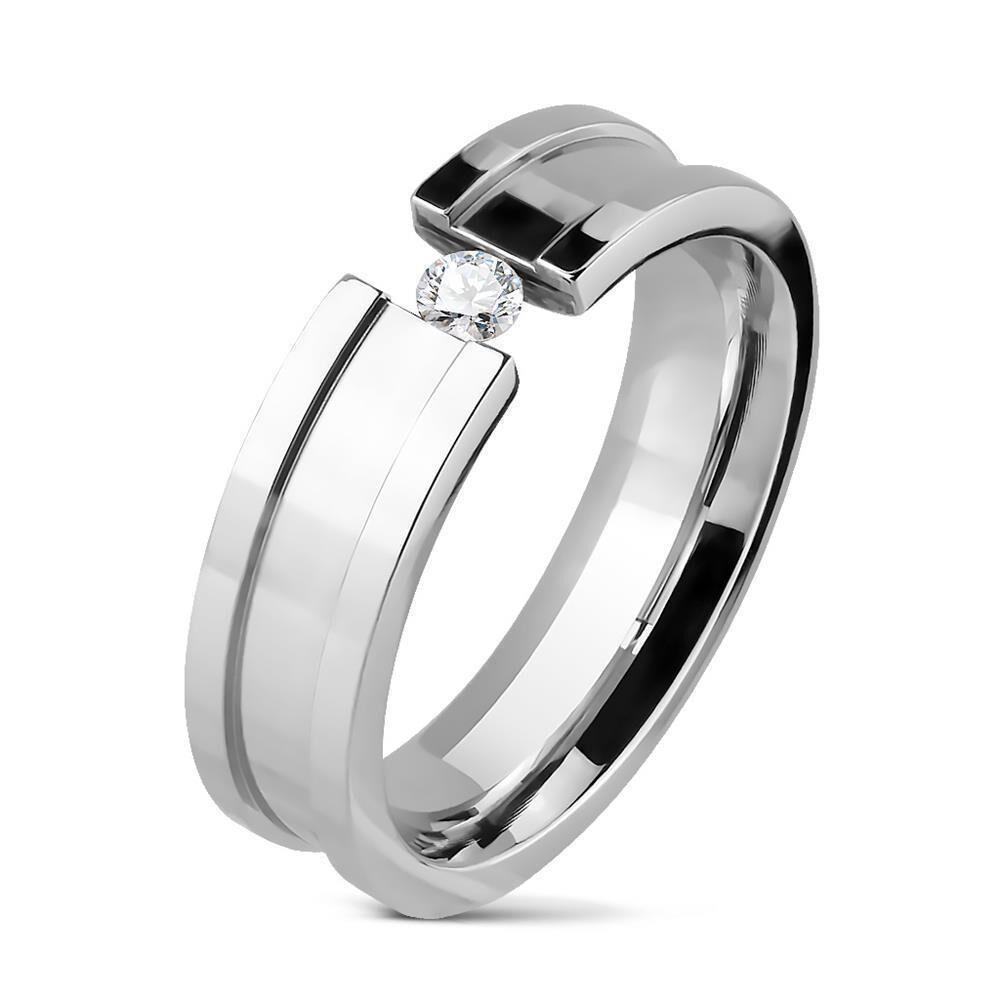 49 (15.6)Damenring gefasstem Kristall Stein Zirkonia Edelstahl silber