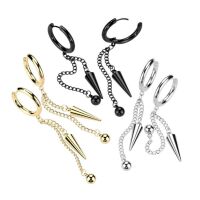 Creolen mit zwei Ketten-Anhängern Kugel und Kegel aus Edelstahl Damen Silber