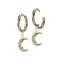 Creolen mit Kristall-Anhänger Mond aus Edelstahl Damen Gold