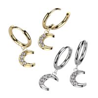 Creolen mit Kristall-Anhänger Mond aus Edelstahl Damen Gold