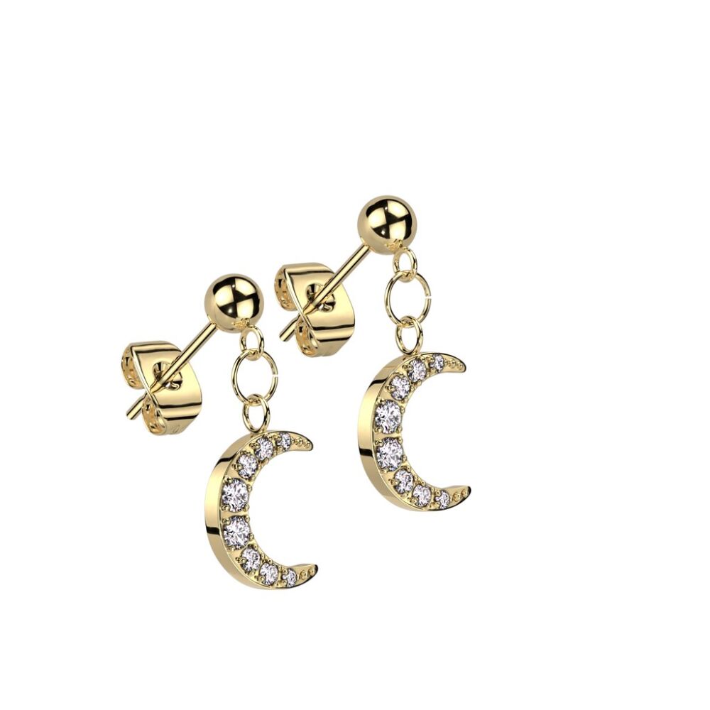 Ohrstecker mit kristallbesetztem Mond-Anhänger Edelstahl Damen