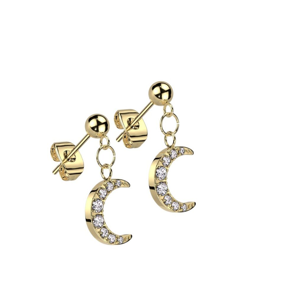 Ohrstecker mit kristallbesetztem Mond-Anhänger aus Edelstahl Damen - Gold