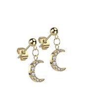 Ohrstecker mit kristallbesetztem Mond-Anhänger aus Edelstahl Damen - Gold