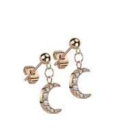 Ohrstecker mit kristallbesetztem Mond-Anhänger aus Edelstahl Damen - Gold