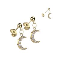 Ohrstecker mit kristallbesetztem Mond-Anhänger aus Edelstahl Damen - Gold