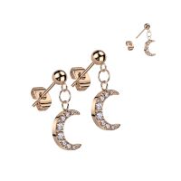 Ohrstecker mit kristallbesetztem Mond-Anhänger aus Edelstahl Damen - Gold