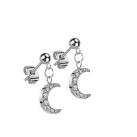 Ohrstecker mit kristallbesetztem Mond-Anhänger aus Edelstahl Damen - Silber