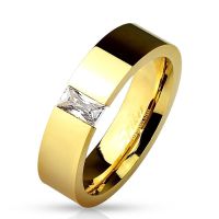 49 (15.6) Ring gold mit rechteckigem Kristall Stein (aus Edelstahl Damen Fingerring Partnerringe Verlobungsringe Trauringe Damenring aus Edelstahlring Chirurgenstahl)