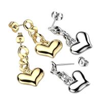 Ohrstecker mit Kettengliedern und Herz verschiedene Varianten aus Edelstahl Damen Gold