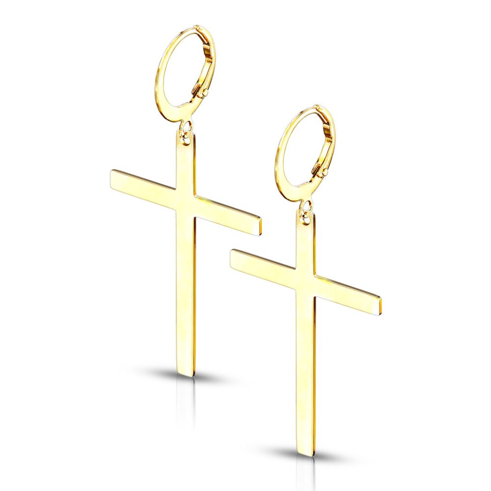 Creolen mit großem Kreuzanhänger aus Edelstahl Unisex Gold