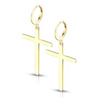 Creolen mit großem Kreuzanhänger aus Edelstahl Unisex Gold