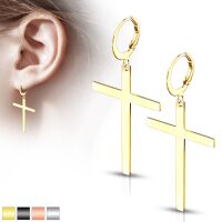 Creolen mit großem Kreuzanhänger aus Edelstahl Unisex Gold