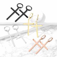 Creolen mit großem Kreuzanhänger aus Edelstahl Unisex Gold