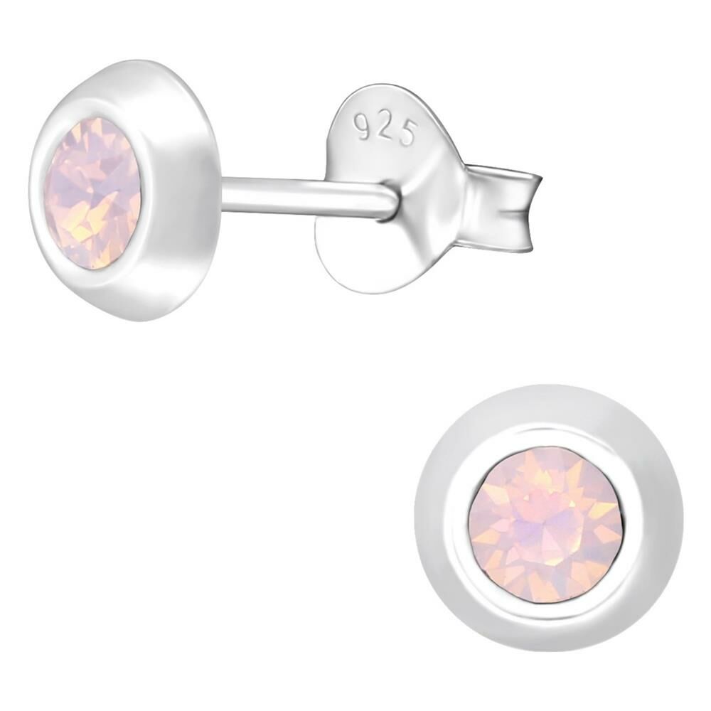 Ohrstecker rund mit 5mm LA CRYSTALE Kristall aus 925 Silber Damen - Rose Water Opal
